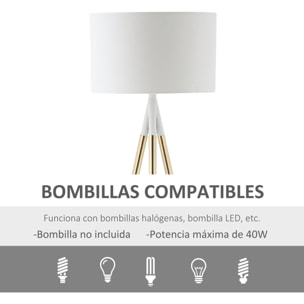 HOMCOM Lámpara de Pie con Trípode de Metal E27 Máx. 40W Pantalla de Tela e Interruptor de Pie Lámpara de Suelo Moderna para Salón Dormitorio Ø53x144 cm Blanco y Dorado