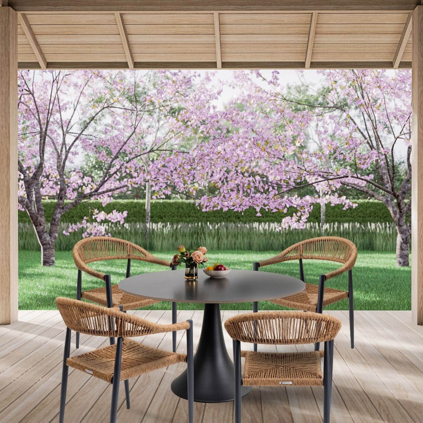 Ensemble de jardin Grande Possibilita table 120cm et 4 chaises nature Kare Design