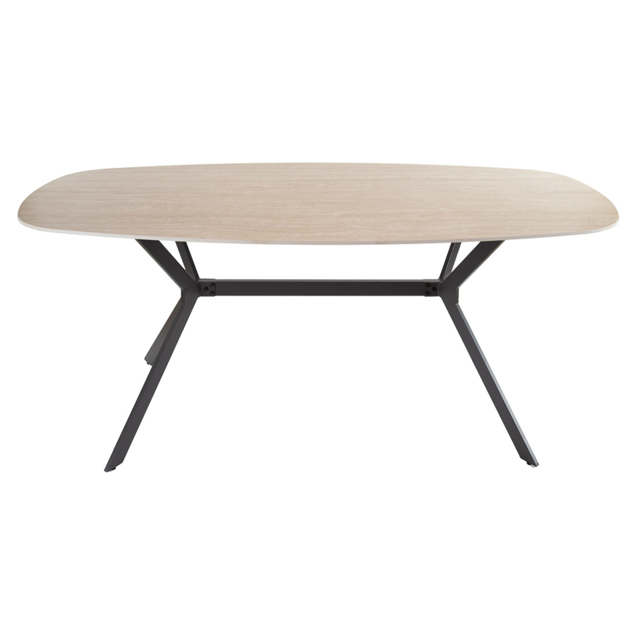 Ruben - table à manger - plateau en céramique effet travertin - pieds en acier - 4 à 6 personnes - Beige / Noir