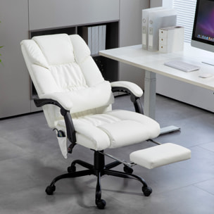 Silla de Oficina con Masaje Vibratorio de 6 Puntos Silla de Escritorio Giratoria con Respaldo Alto Reclinable Altura Ajustable Reposapiés y Mando a Distancia Blanco