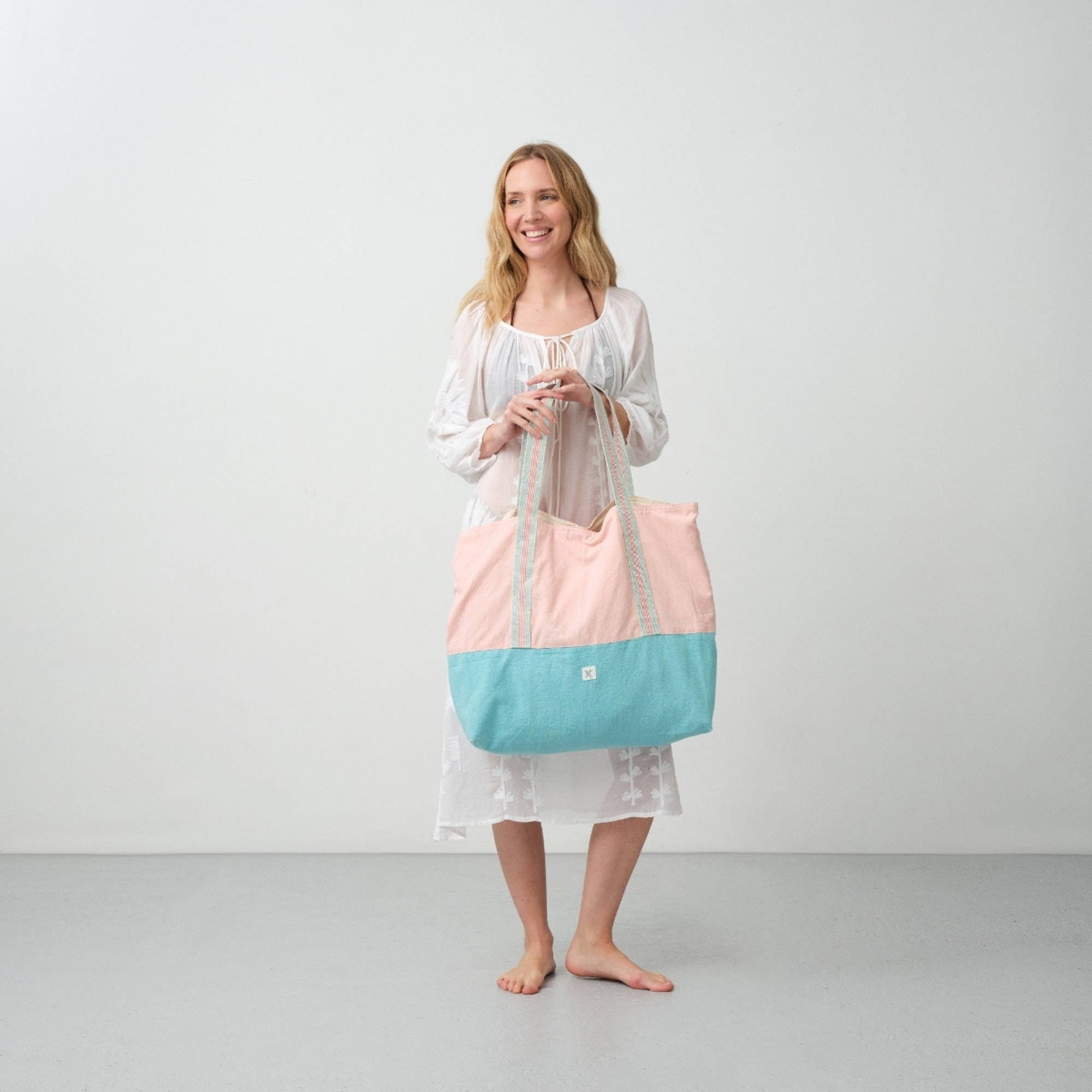 Bolsa grande algodón bicolor Gem color teja coral