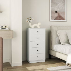 Cómoda con 5 Cajones Cómoda de Dormitorio Estrecha con Anti-vuelco Cajonera Alta para Salón Pasillo 47x29x95 cm Blanco