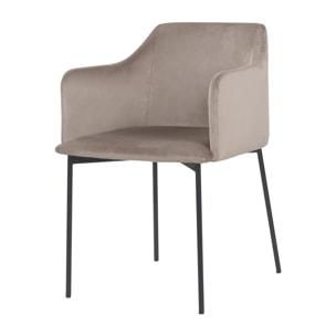 Fauteuil beige en velours et pieds en métal noir - Glam