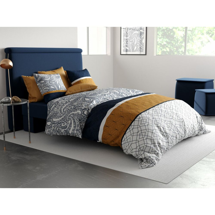 Parure housse de couette Coton Dakota 57 fils Bleu fonce