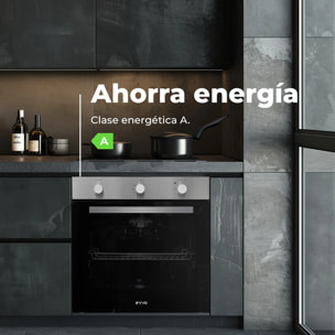 EVVO Horno integrable H10, 72L, clase A, 4 programas, grill, temporizador, mando selector, puerta triple acristalamiento, negro