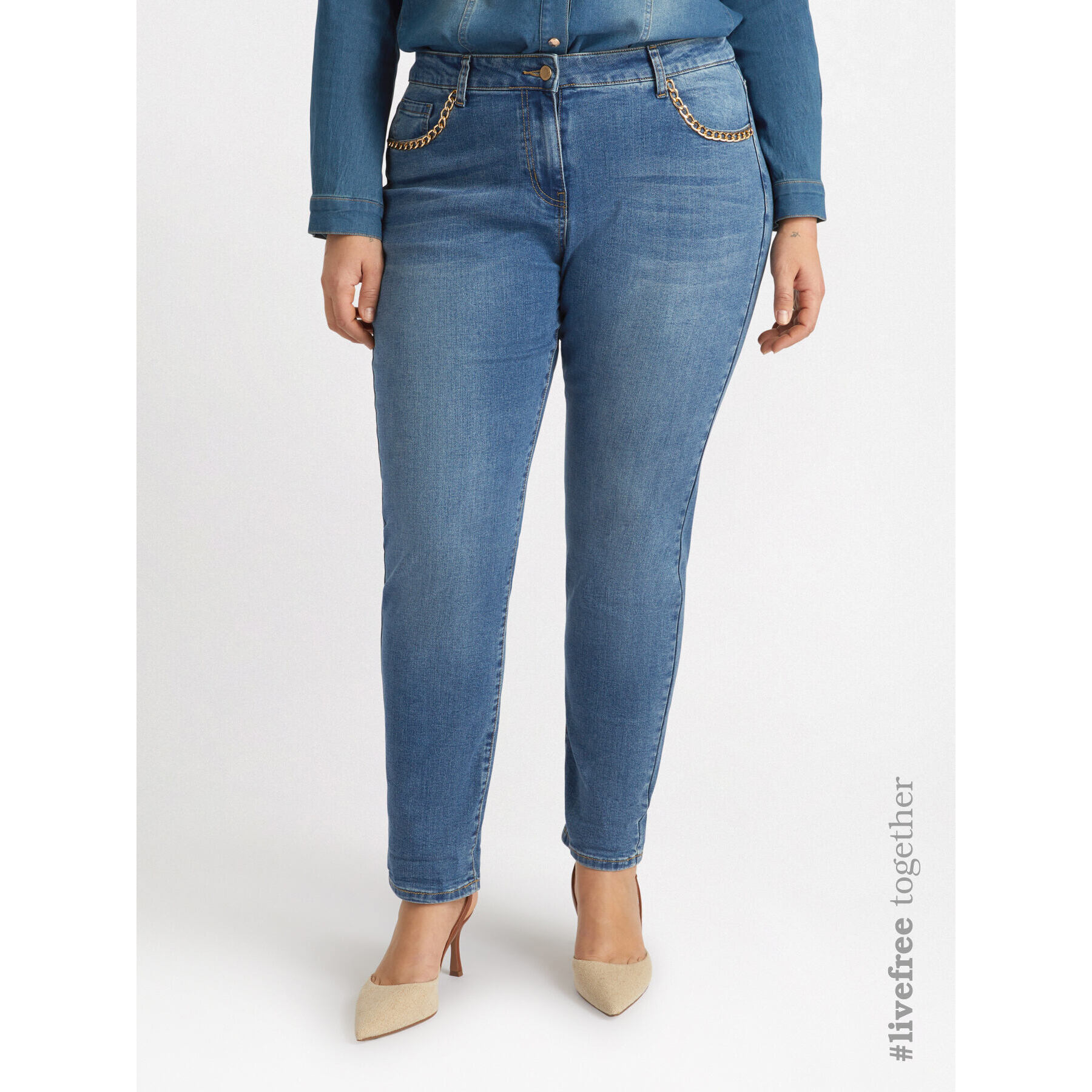 Fiorella Rubino - Jeans girl fit con catene - Blu