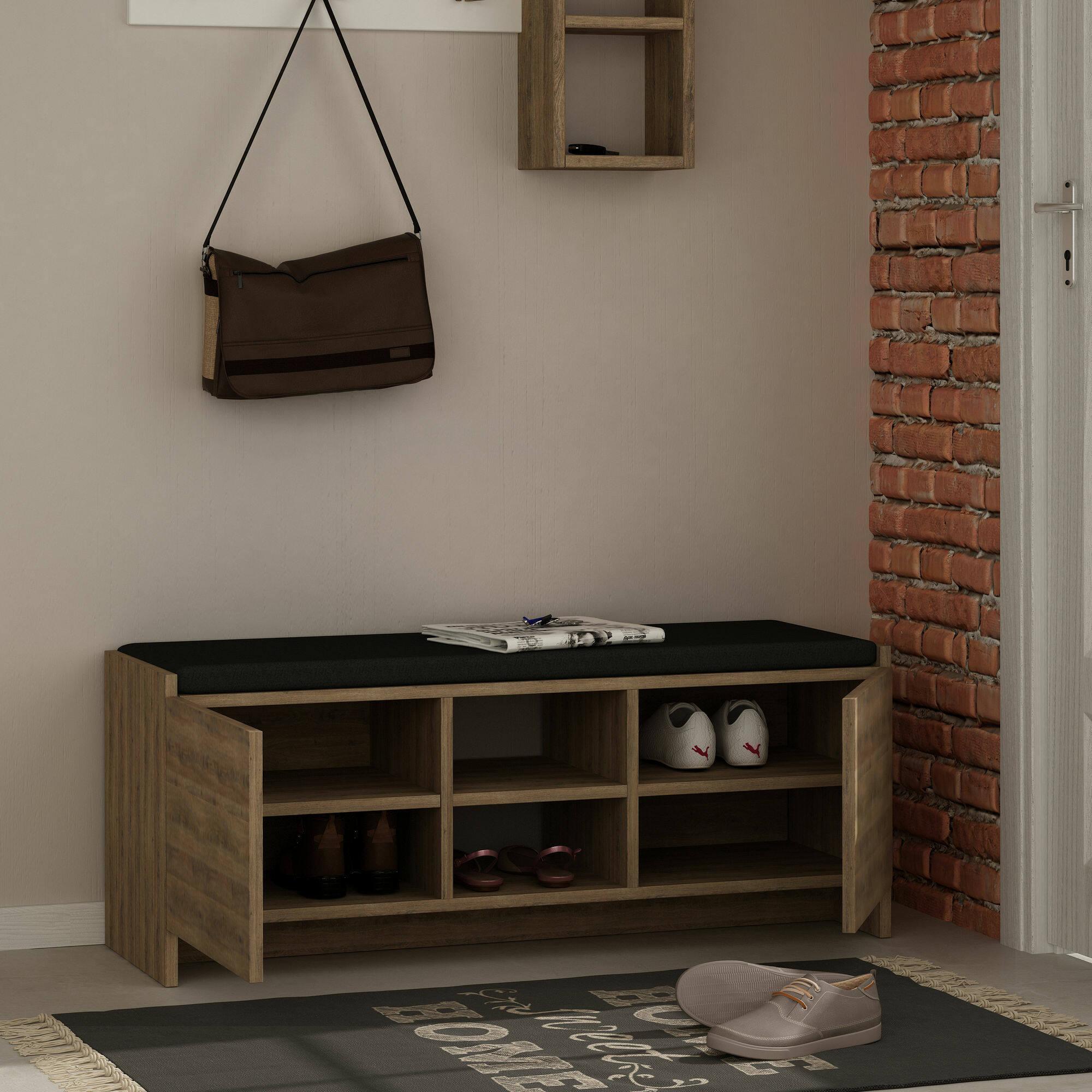 Scarpiera Dbarrec, Mobile portascarpe, Armadio da ingresso multiuso, Mobiletto per calzature, 110x37h43 cm, Rovere