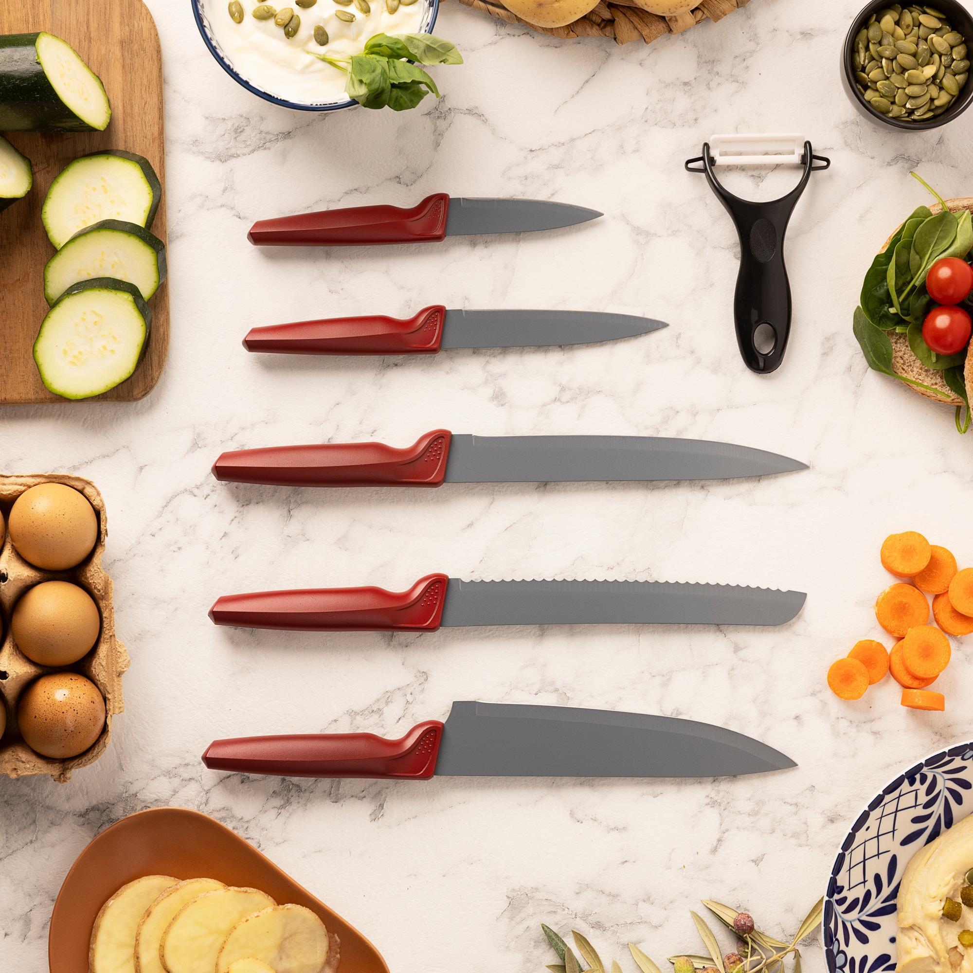 Juego de 5 cuchillos + pelador en acero inoxidable maple san ignacio