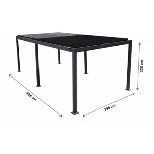 Pergola bioclimatique autoportante en aluminium "Kensington" - 3 x 6 m - Gris