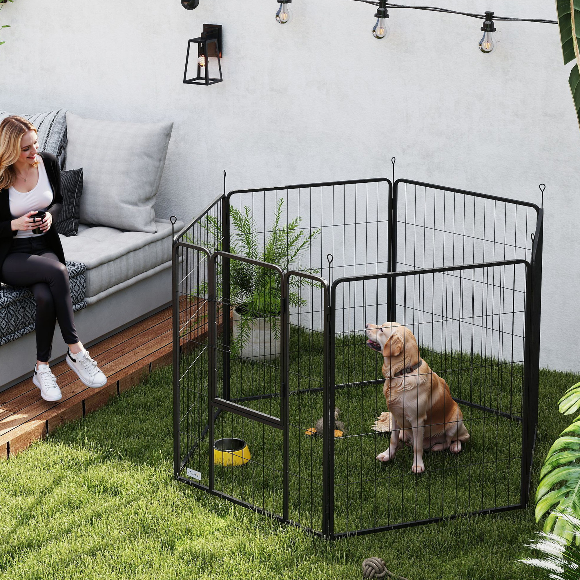 Parque para Perros de 6 Paneles de 100 cm de Altura, Vallas para Perros de Acero Plegable, con Puerta, para Interior y Exterior, Negro