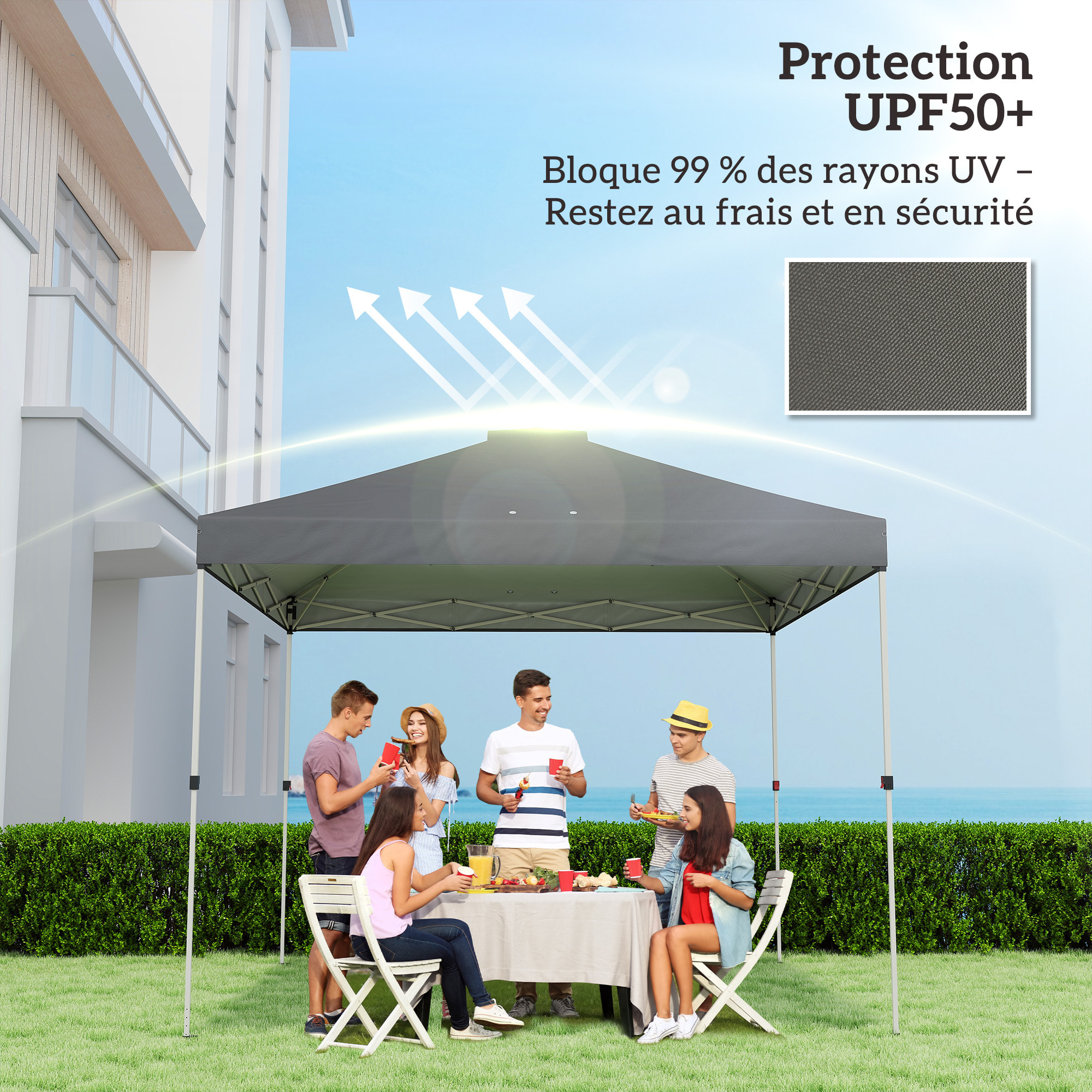 Toile de rechange tonnelle barnum 3x3m polyester imperméable UV50+ anthracite