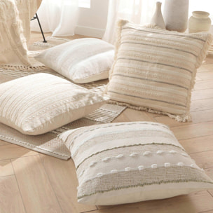 Coussin polycoton tissé à rayures - Naturel