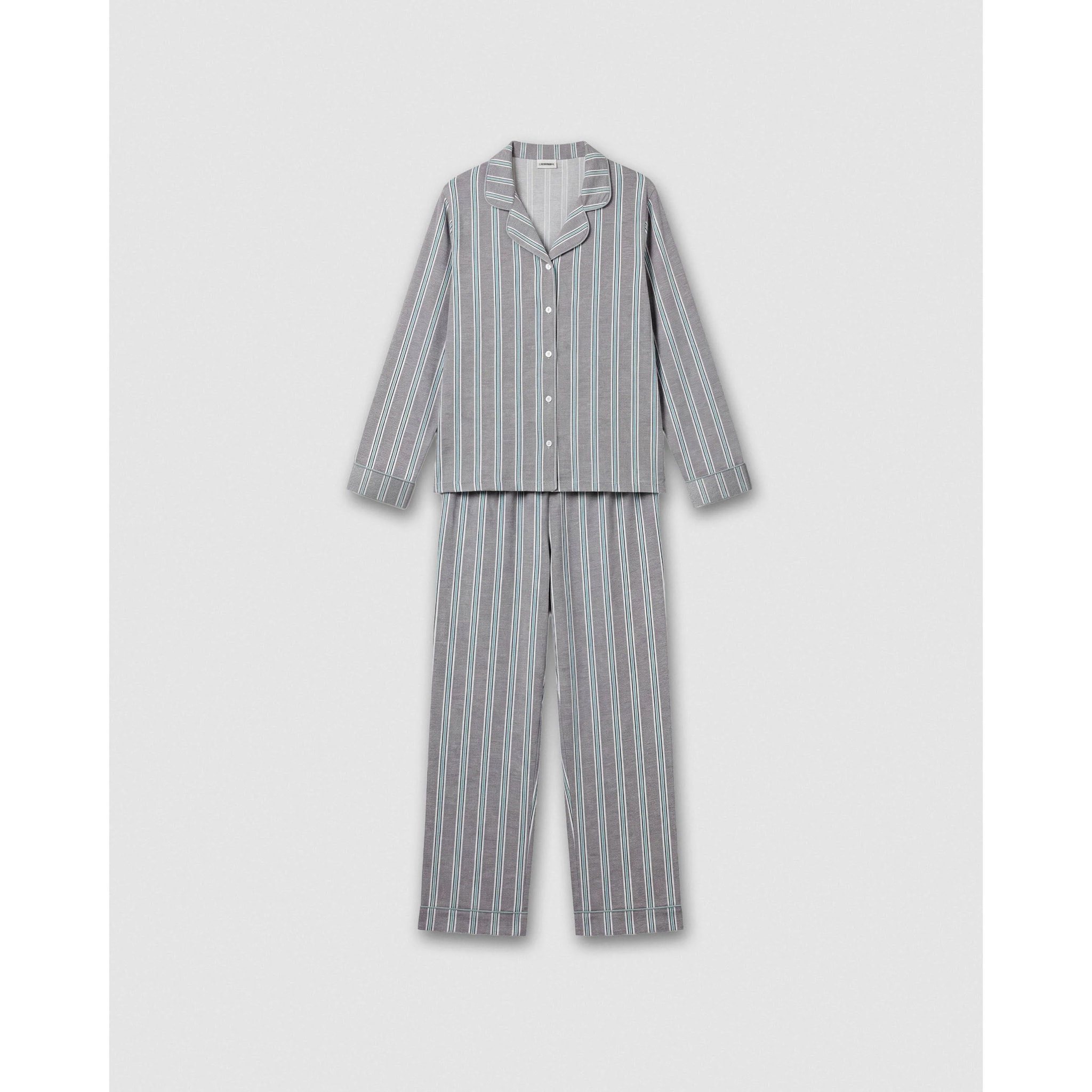 Pijama largo camisero algodón raya talea azul verde