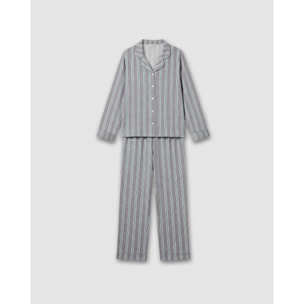 Pijama largo camisero algodón raya talea azul verde