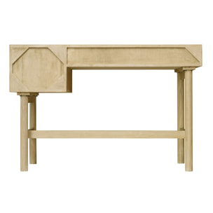 Bureau avec rangements 2 tiroirs bois clair et cannage rotin L120 cm GALINA