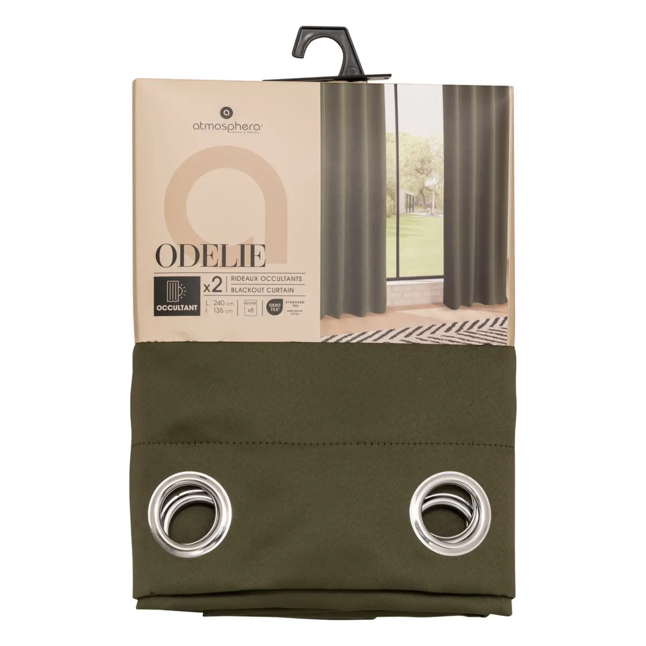 Rideau occultant "Odelie" vert kaki 135x240cm
