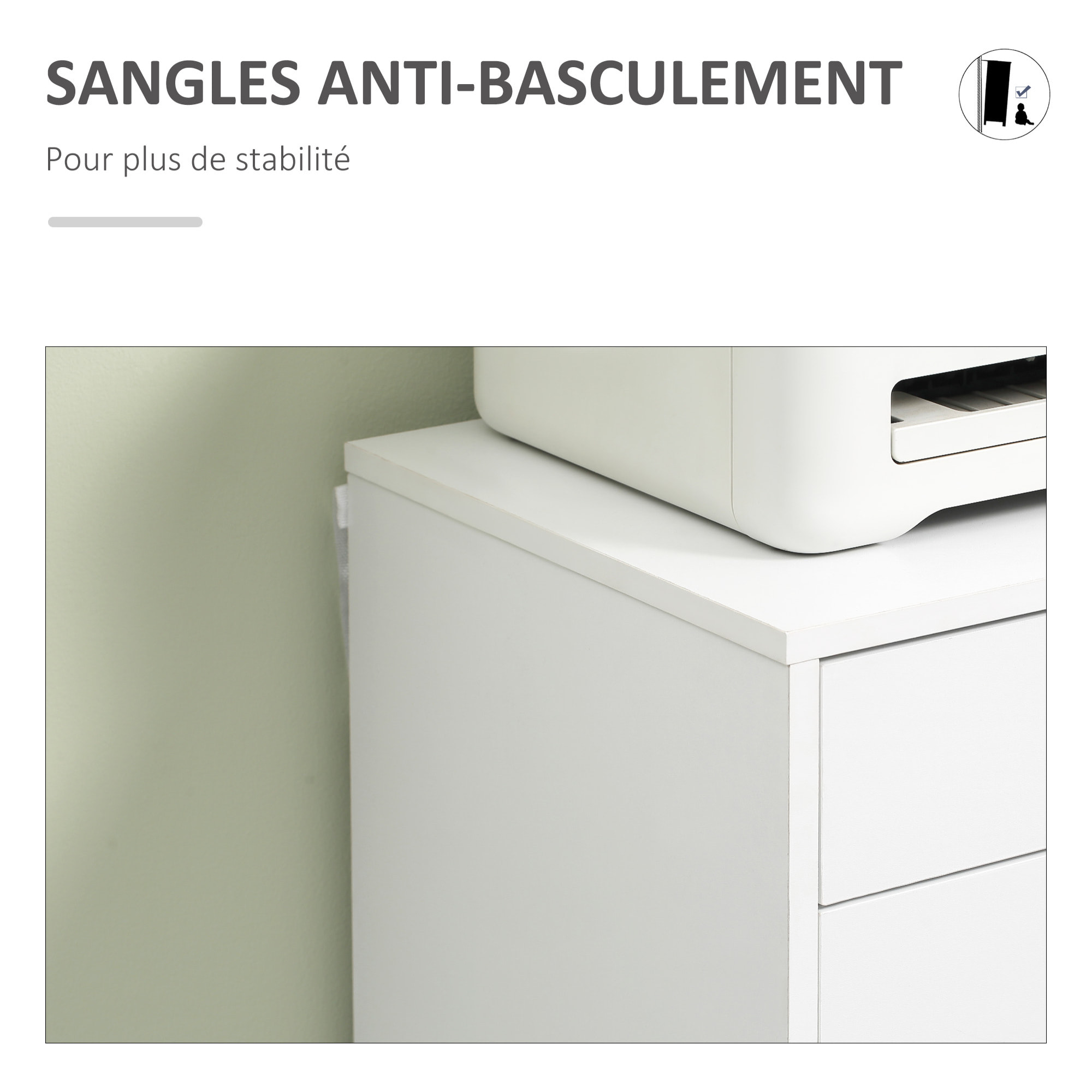 Caisson bureau - rangement bureau 7 tiroirs - dim. 47,5L x 39,5l x 90H cm - blanc