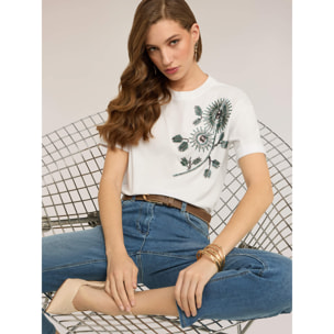 Motivi - Camiseta de jersey con aplicaciones florales - Blanco