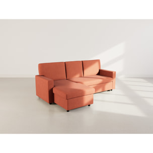 Meiya - canapé d'angle réversible 4 places convertible avec coffre en tissu - Terracotta