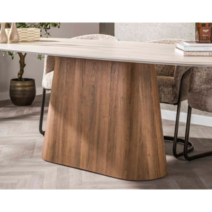 Amara - table à manger - plateau effet travertin - 4 à 8 personnes - Bois / Beige