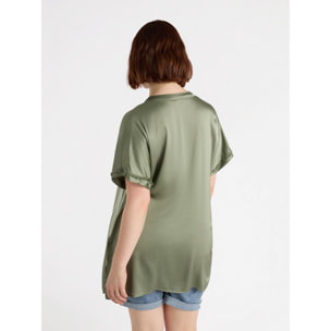 Fiorella Rubino - Camicia maniche corte in raso - Verde militare