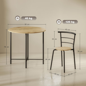Juego de Mesa y Sillas de Comedor, Mesa de Cocina Redonda con 4 Sillas, Estilo Industrial, Marco Metálico, para Espacios Pequeños, Salón, Natural