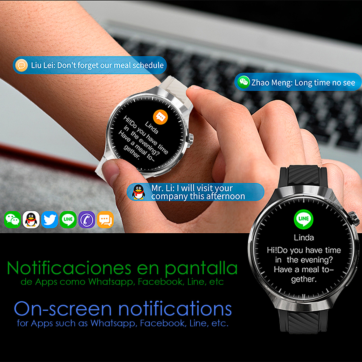 Smartwatch Watch 4 Pro con llamadas Bluetooth, dos correas (metal y cuero), modos de deporte, monitoreo de salud y corona multifunción