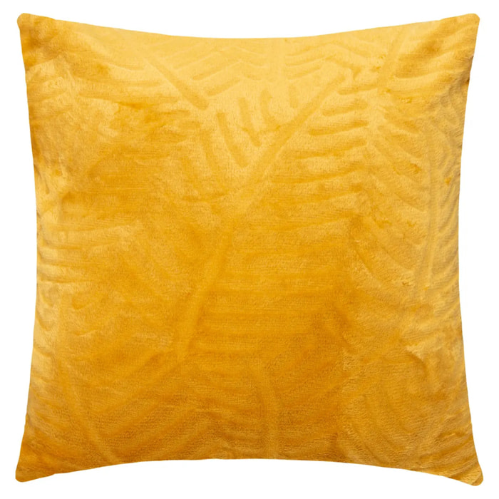 Coussin "Feuilles" - flanelle - jaune ocre - 40x40 cm