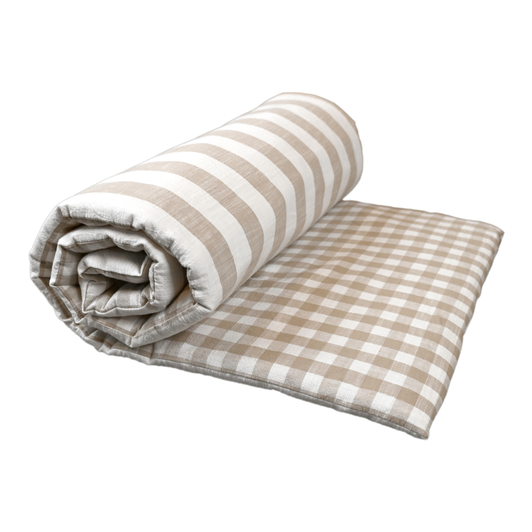 Édredon réversible coton flammé motifs rayures et vichy LOURMARIN - Beige