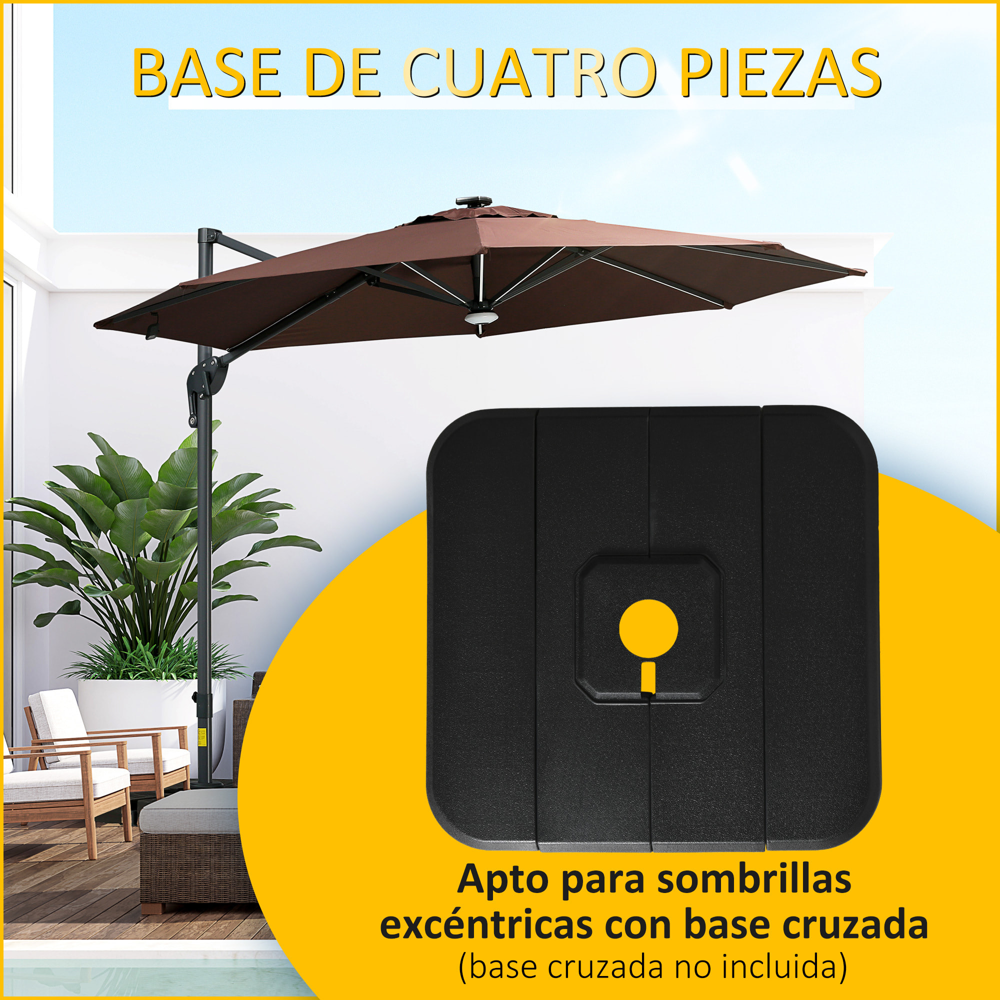 Base de Sombrilla de 4 Piezas Rellenable de Agua 90kg o Arena 130kg 98x98x13 cm