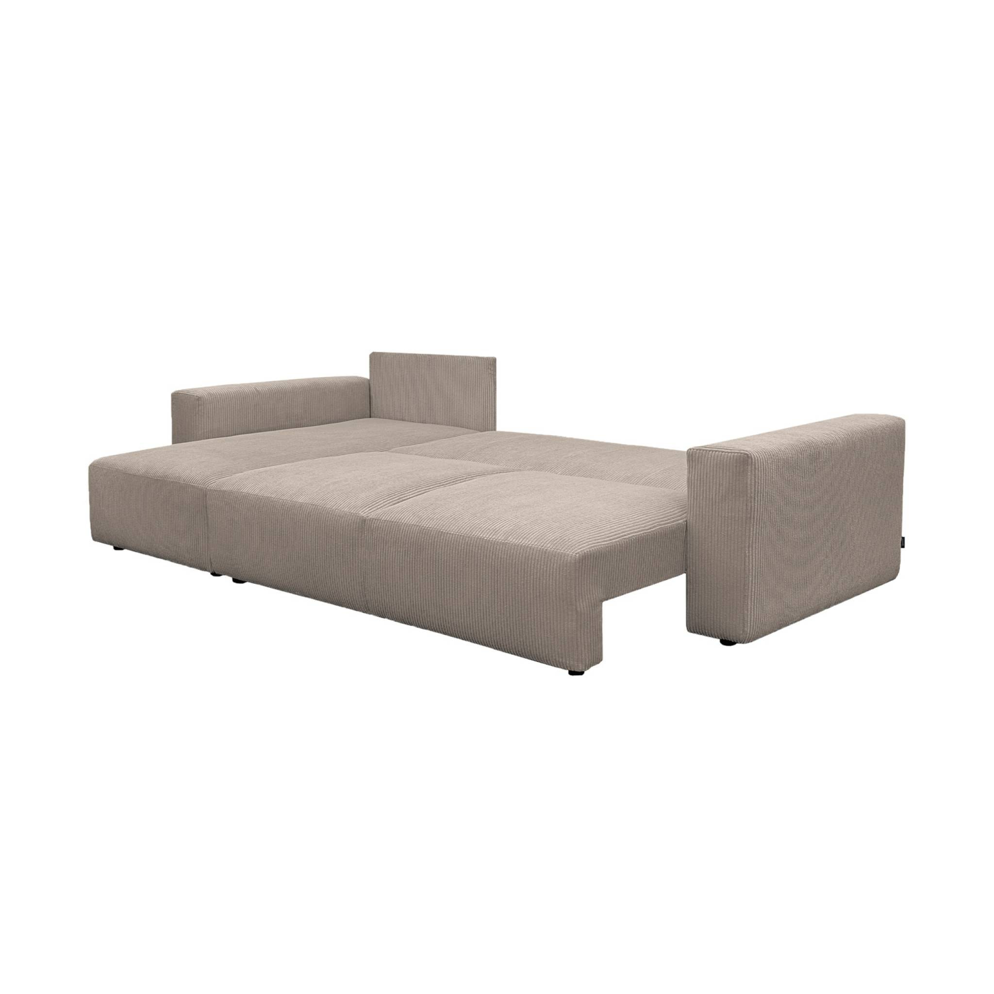 Canapé d'angle convertible réversible 5 places velours côtelé taupe avec coffre de rangement - Theo