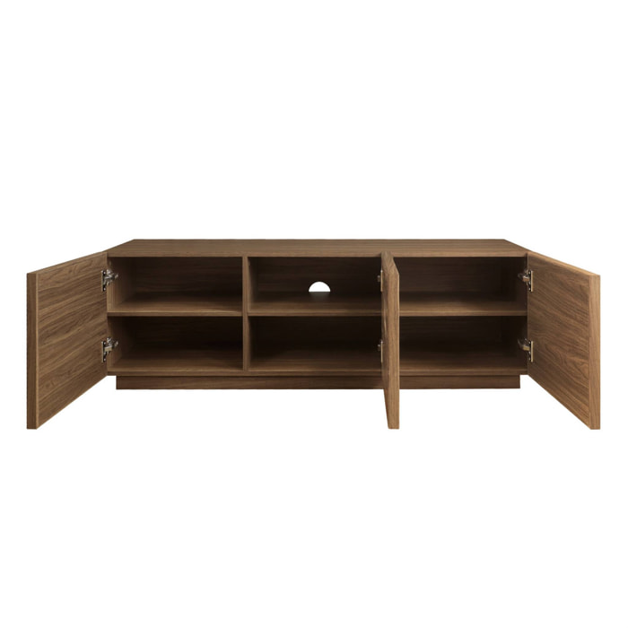 Meuble TV décor bois noyer 3 portes L 140 x P 43 x H 45cm - Kuba