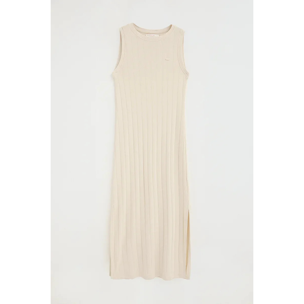 Vestido color crema de canalé sin mangas y logo Polo Club