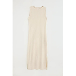 Vestido color crema de canalé sin mangas y logo Polo Club