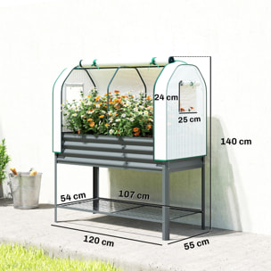 Huerto Urbano Elevado con Cubierta de Invernadero de 140 g/m² PE, Mesa de Cultivo de Metal Galvanizado con Estante Inferior y Forro para Cultivo, Plantas y Flores, 120x55x140 cm, Gris Oscuro