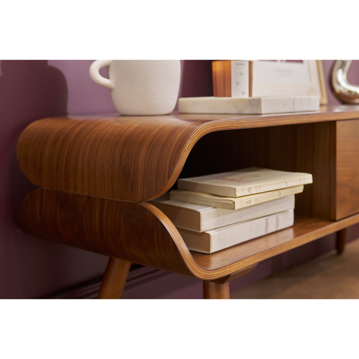 Meuble TV vintage en bois foncé avec rangements L132 cm TAKLA