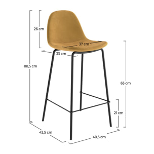 Lot de 2 chaises pour îlot central 65 cm en velours jaune - Henrik