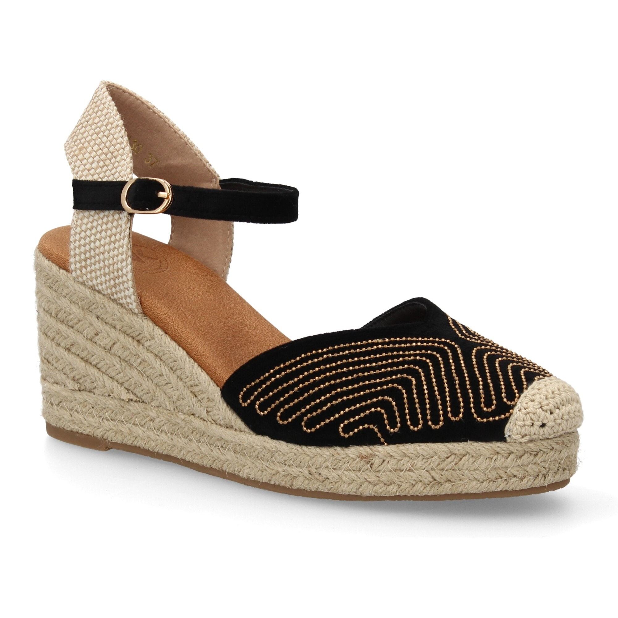 Alpargata valenciana cuña con adornos metálicos para mujer