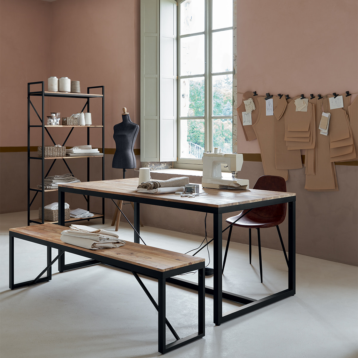 Bibliothèque "Edena" - métal & acacia 90x180 cm