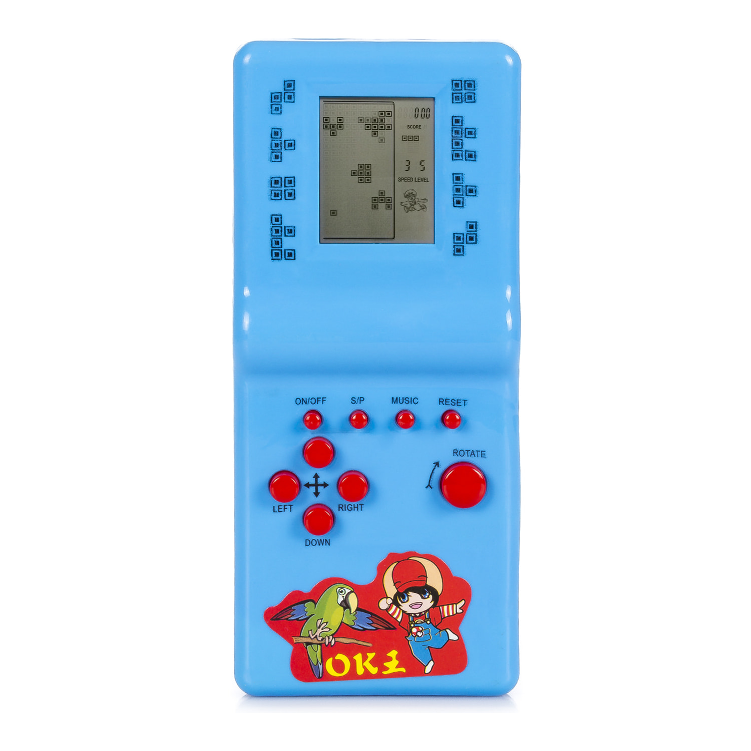 Console portatile con 26 classici giochi Brick Game. Tetris, puzzle, difficoltà e velocità regolabili.