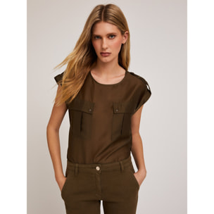 Motivi - Blusa con tasche effetto satin - Verde militare