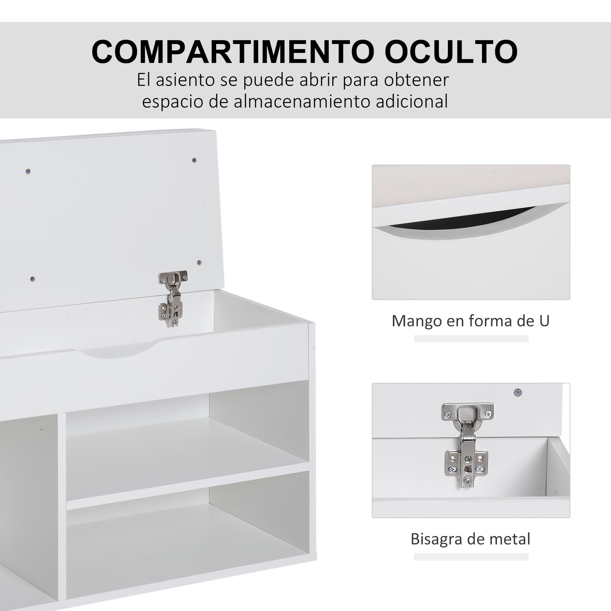 Banco Zapatero de Entrada de Madera 80x30x47cm Blanco