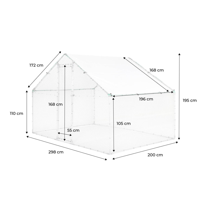 Enclos pour poulailler et volière 6m² acier galvanisé gris et vert. plusieurs dimensions - Babette