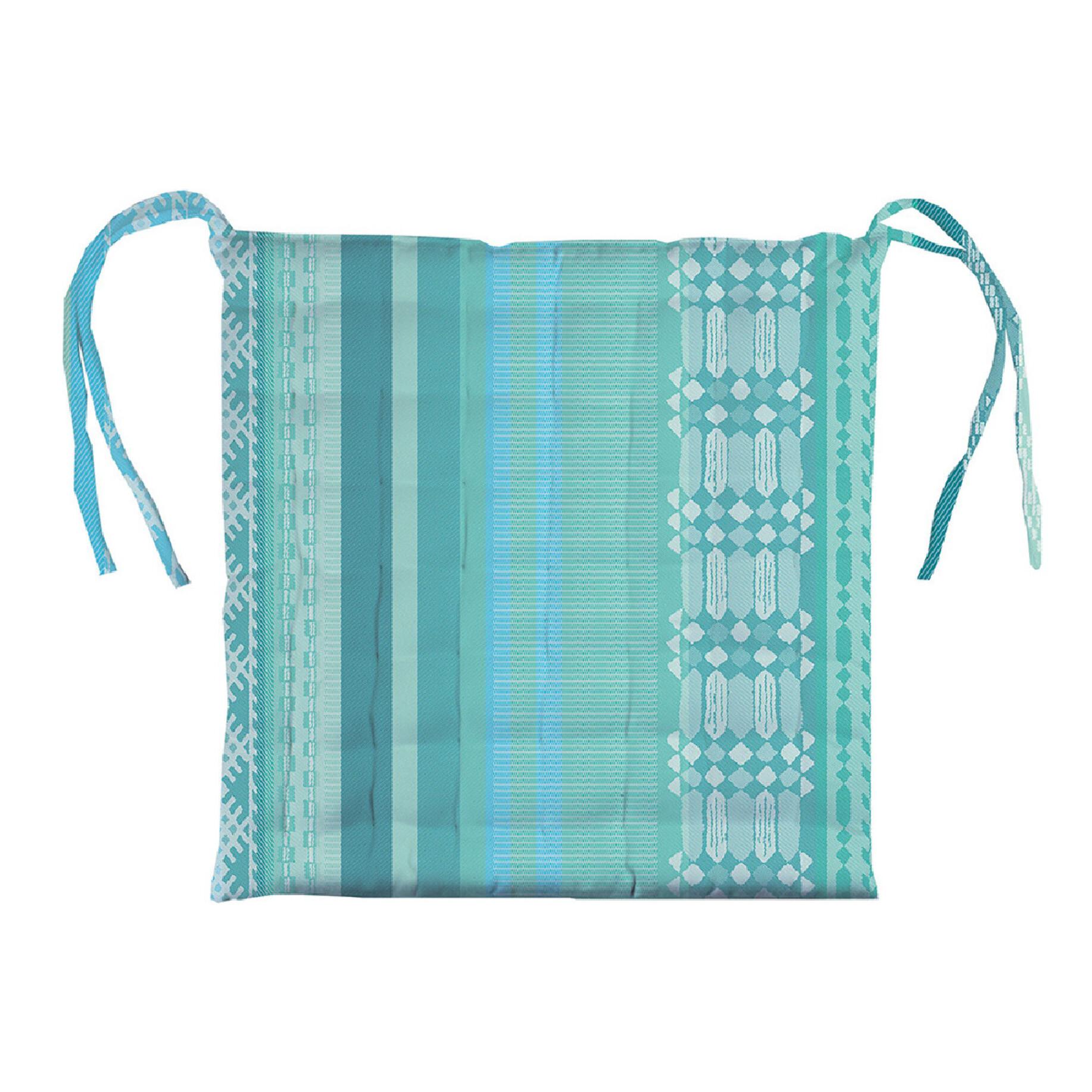 Galette de chaise pur coton enduit jacquard Mille veracruz aqua