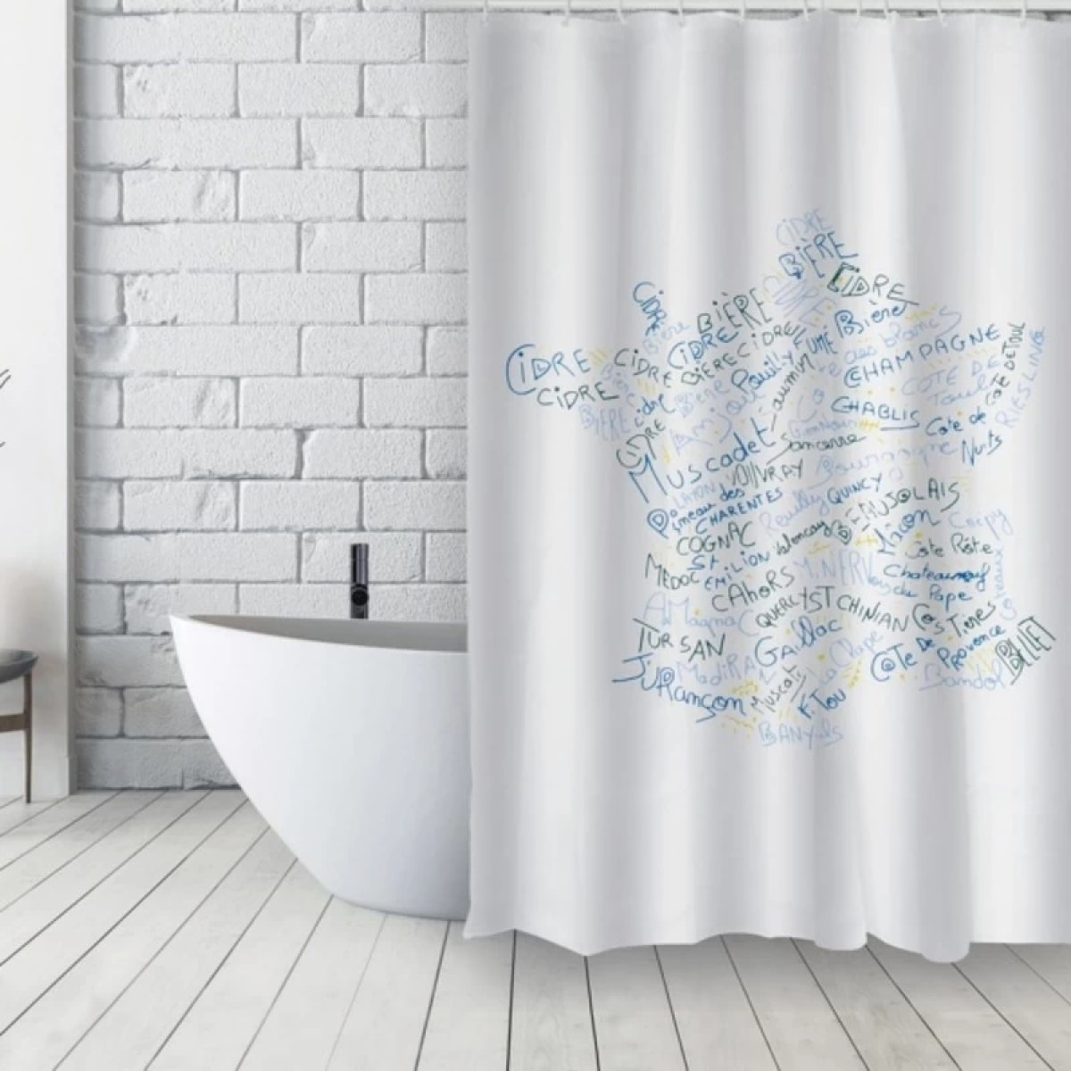 Rideau de douche Français Polyester 180x200cm VITIS Bleu & Blanc MSV