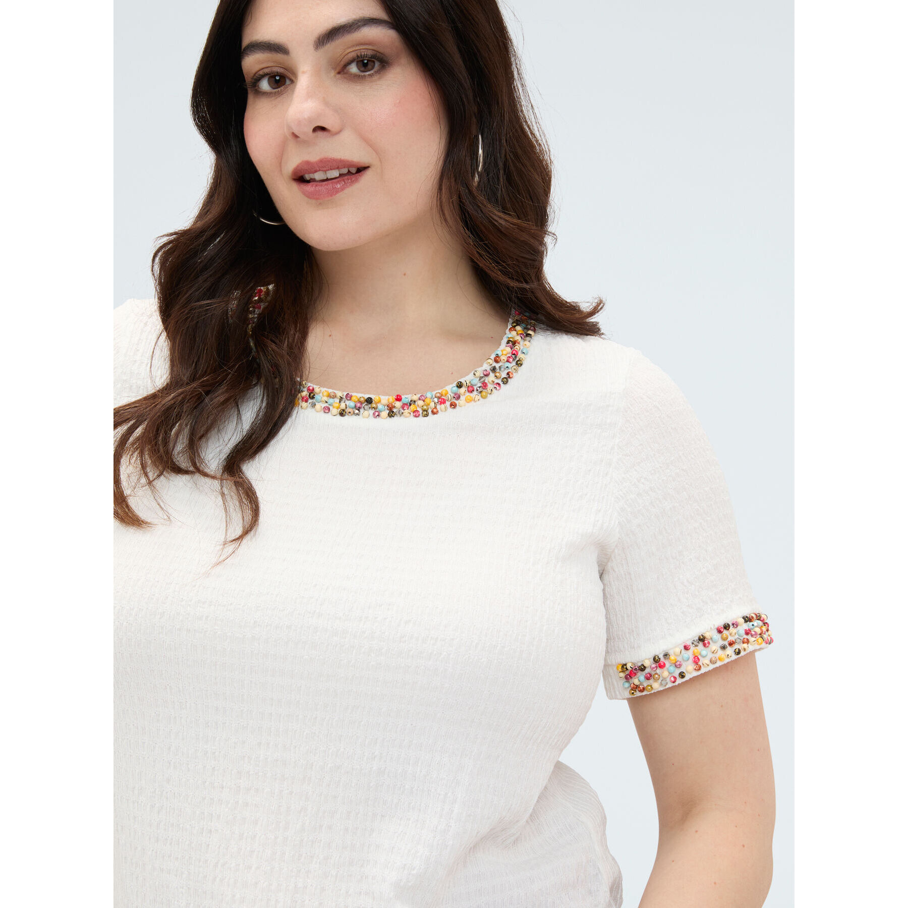 Fiorella Rubino - Camiseta de punto con cuentas - Blanco