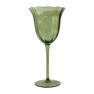 Lot de 4 verres à pieds en verre en forme de fleur 48,5cl verts EDEN