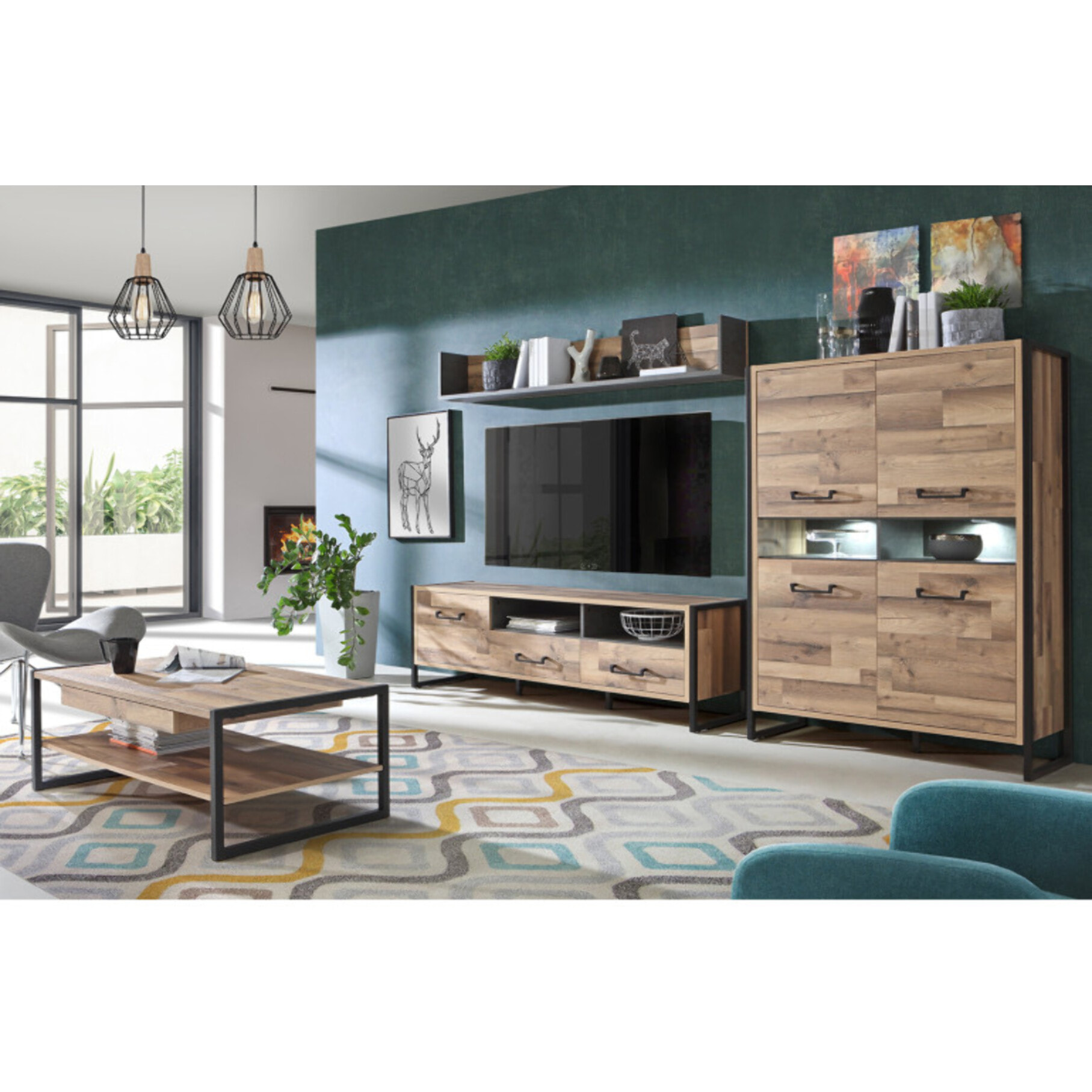 Table basse industrielle effet bois & métal 1 tiroir L110cm - BUDDY