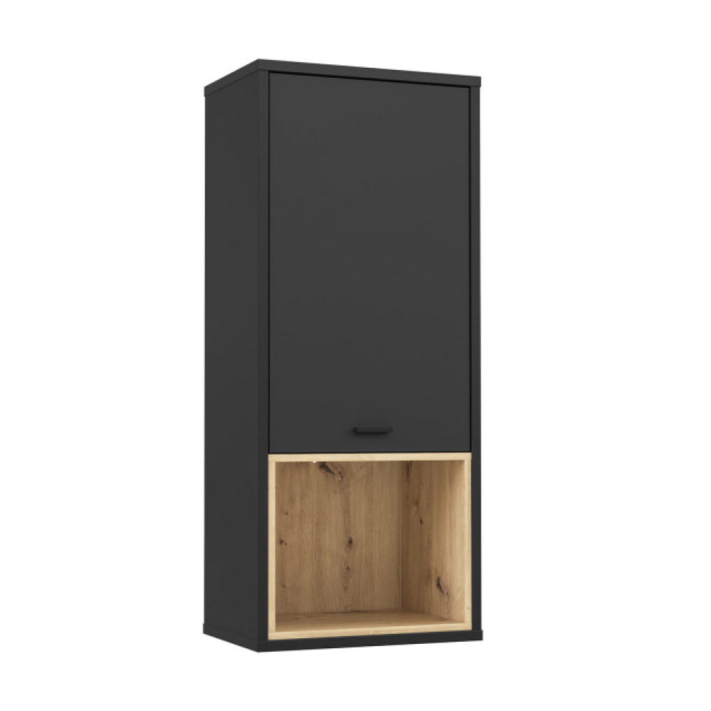 Armoire murale noire effet bois de chêne 1 porte réversible - DORY