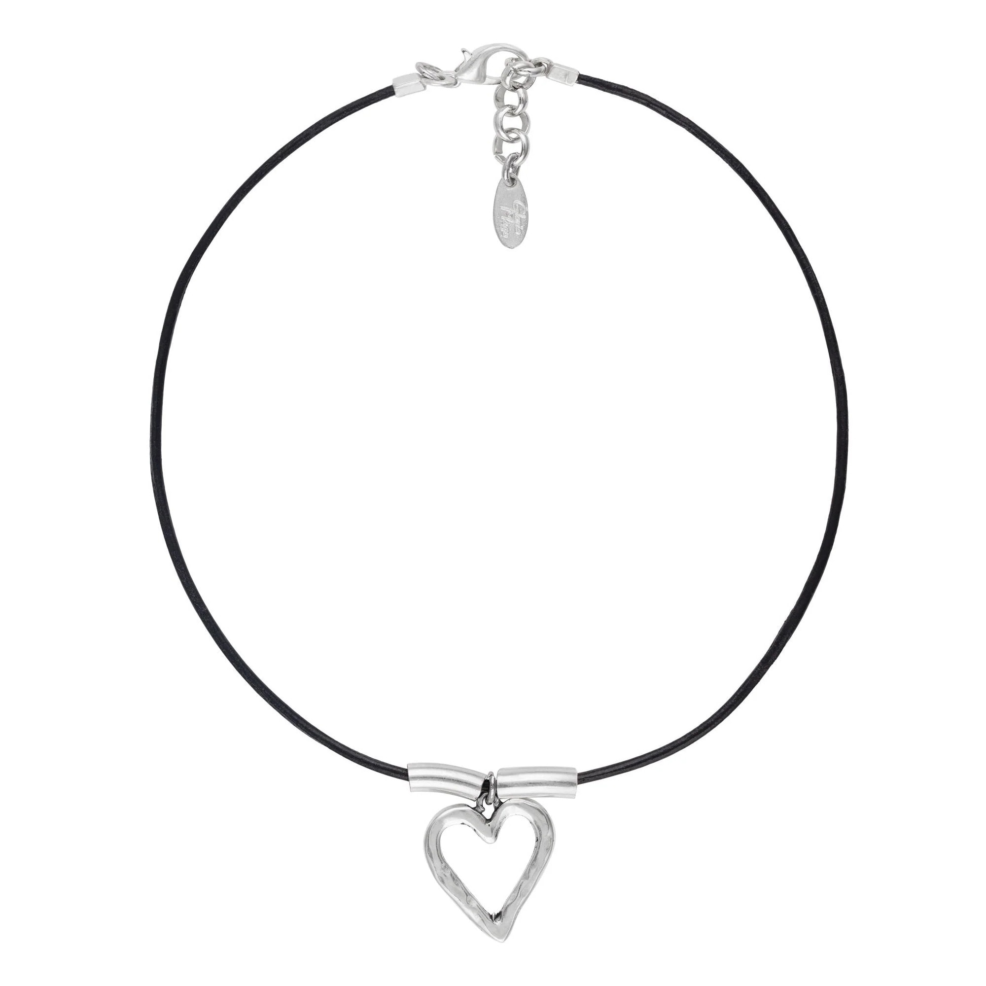 Gargantilla cuero y plata con corazón